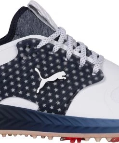 PUMA Men's IGNITE PWRADAPT Caged USA Golf Shoes Navy/red